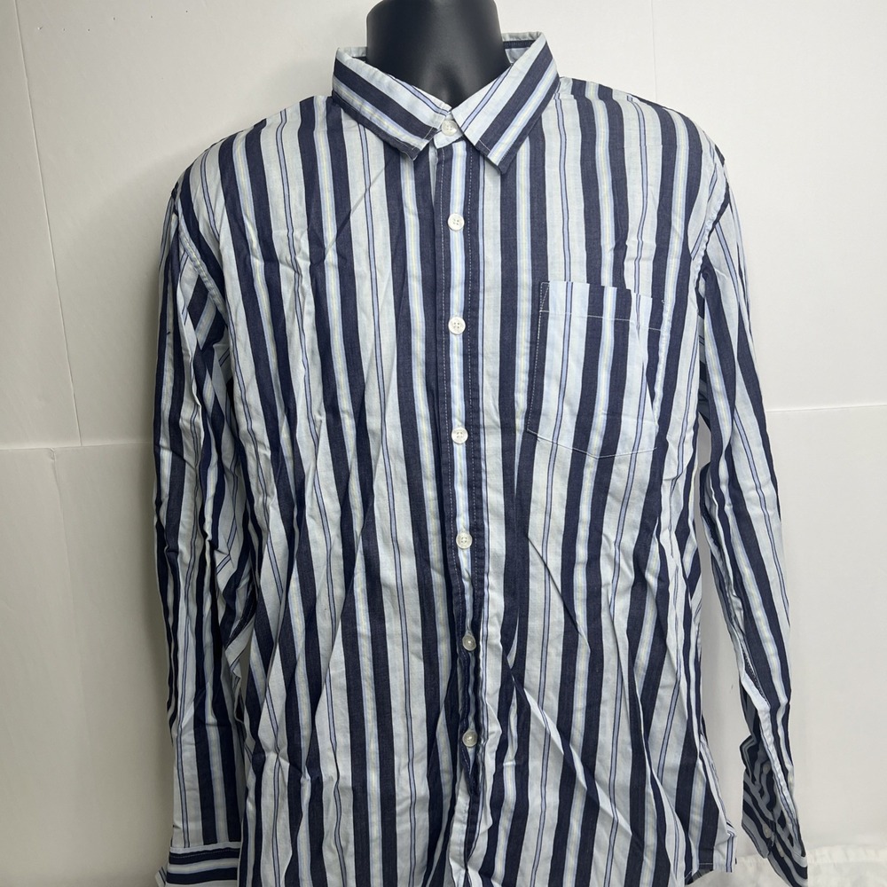 BKE Contour Fit Button Up Shirt Men's Size XL‎ Blue Striped Long Sleeve